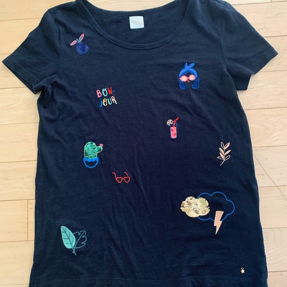 Des Petits Hauts navy blue embroderies tee shirt size 1 - Picture 4 of 12